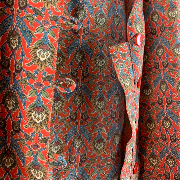 VINTAGE MOMENTUM Blouse 1960’s Red Floral & Geometric Print - Picture 12 of 13